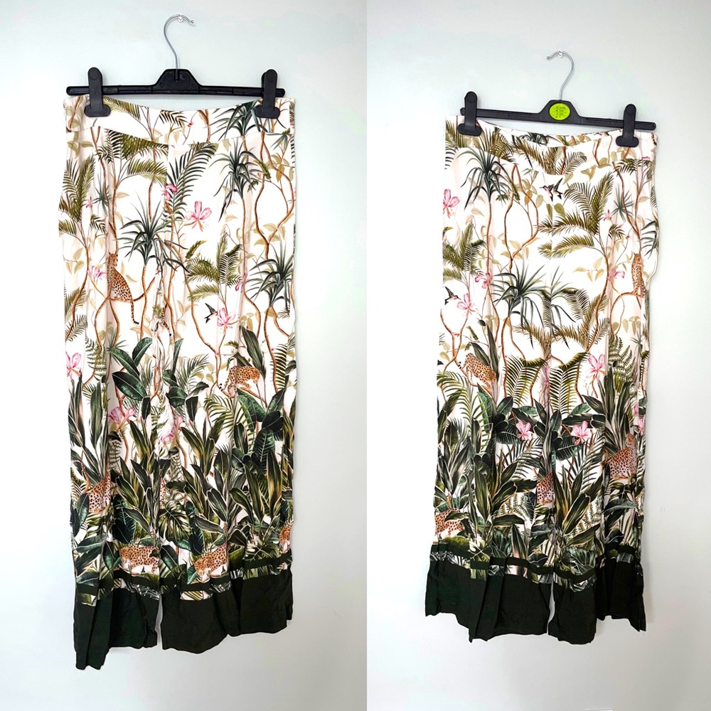 H&M Jungle Print Wide Leg Cotton Pants - Size 12